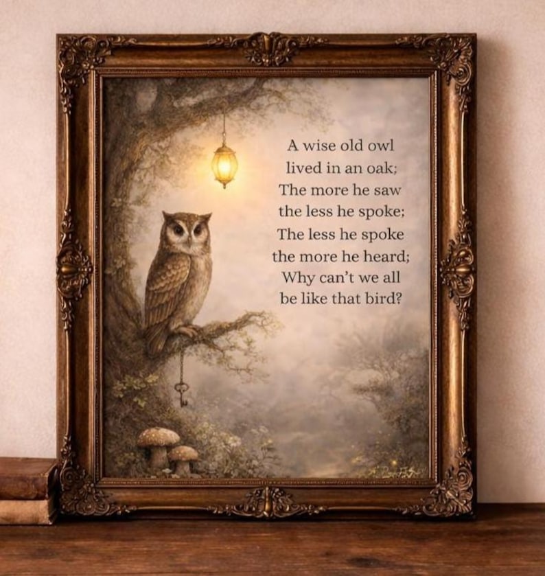 The Wise Old Owl | Woodland Quote Wall Art | Cottagecore Literary Decor ...