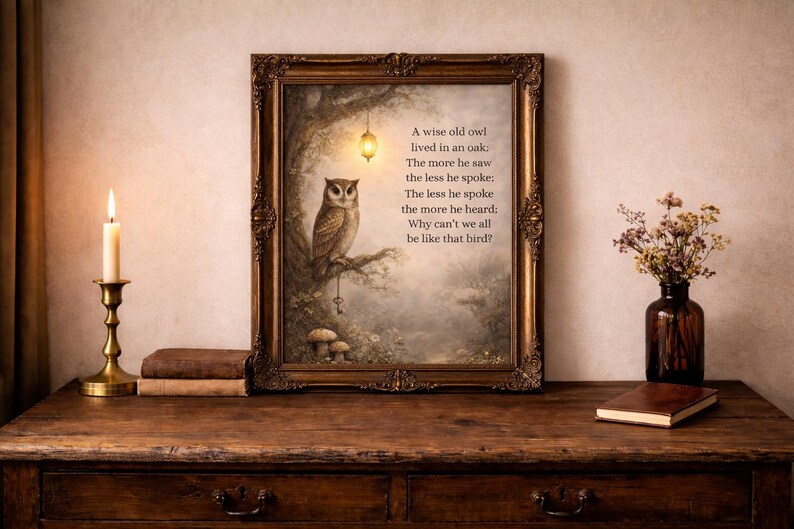 The Wise Old Owl | Woodland Quote Wall Art | Cottagecore Literary Decor ...