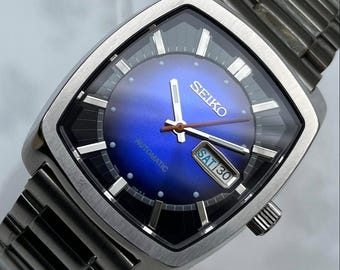 Reloj Seiko vintage automático con esfera azul degradada y fecha para hombre, de acero inoxidable