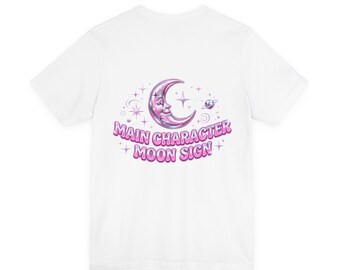 Camiseta con el signo lunar del personaje principal | Luna celestial retro Y2K, rosa iridiscente plateado