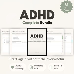 Pastel ADHD Planner Bundle | Low Stimulation 4 Undated Systems in One File | Habit Tracker & ADHD Journal | Digital Download