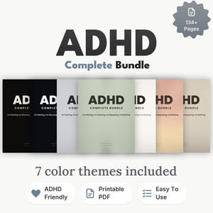 ADHD Planner Bundle | 7 Editions Warm Dark Pastel & More | 4 Systems in One File | Executive Dysfunction Kit Habit | Digital Download