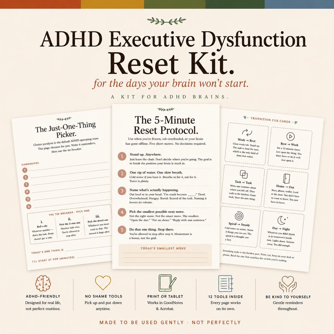 Executive Dysfunction Reset Kit for ADHD, Neurodivergent Productivity ...