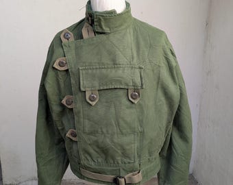 Vintage Swedish Army Motorcycle Jacket, 1960s Canvas Combat Outer Shell, Boxy Cropped Military Coat