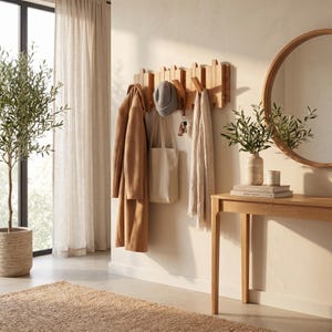 Wooden Coat Rack Wall Mounted, Folding Wood Hooks for Wall, Natural Wood Hook Rail, Entryway Organizer, Hallway Coat Hanger, Decor Gift
