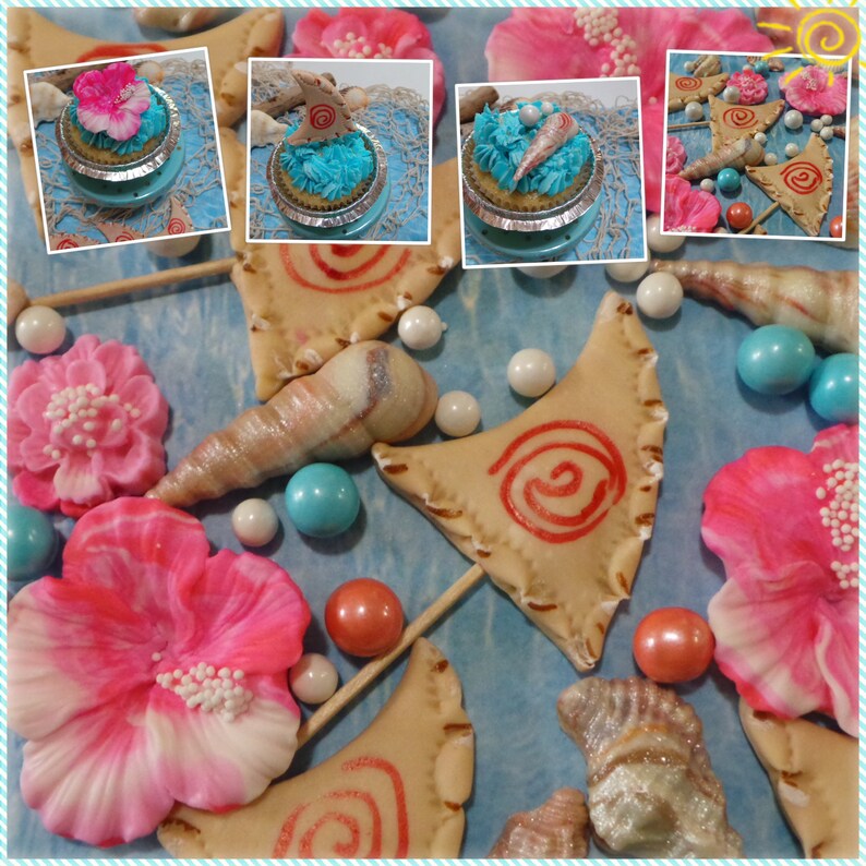 Moana Inspired Cupcake Or Cake Decorations Nautical Toppers For Your Home Made Cupcakes Cake Or Cookie Decorations Made Of Vanilla Fondant Party Favors Party Favors Games