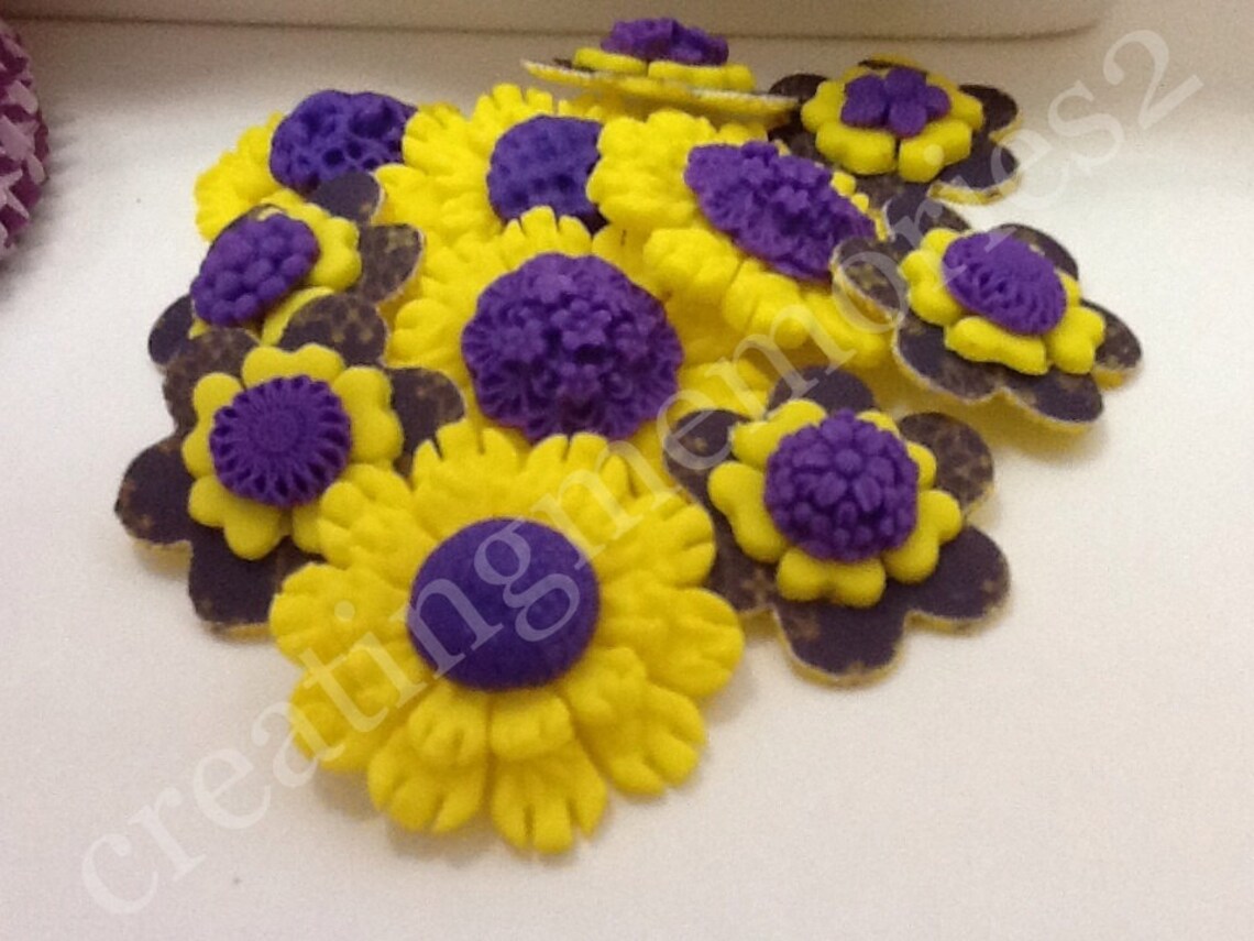 FONDANT FLOWERS Purple and Yellow fondant edible flowers Etsy