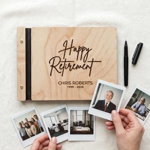 Coworker Retirement Guest Book, Custom Wooden Memory Album