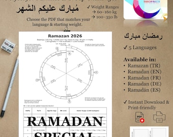 Ramadan 2027 Weight Loss Tracker Printable | Fasting Challenge PDF | 60-160kg and 100-350lb | Family Group Planner