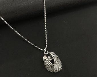 Angel Wing Feather Pendant Necklace, Stainless Steel Vintage Jewelry