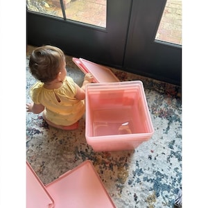 Pink Storage Bin with Lid, Plastic Organizer Box, Stackable Storage Container, Closet Organizer, Toy Storage, Home Organization Bin