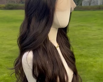 Lace Front Wig Hair - Middle Part Body Wave Wig - Natural Looking Dark Brown Long Wig - HD Lace Frontal Wig for Women