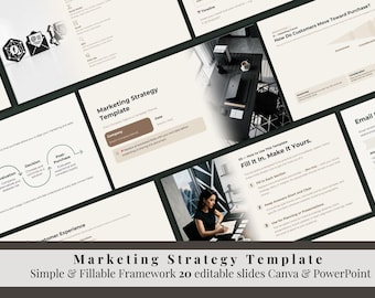 Marketing Strategy Template, Simple Fillable Marketing Plan, Easy Business Strategy Slides, Marketing Framework, Canva PowerPoint Template