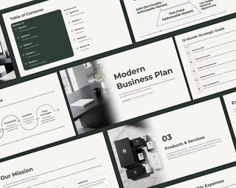 Modern Business Plan Template, Brand identity Strategy, Startup Planner, Canva PowerPoint 60 slide Pitch Deck (Digital Download)