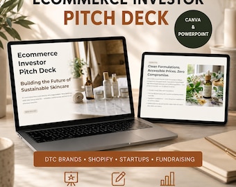 Ecommerce Pitch Deck Template, Shopify Investor Presentation, Simple DTC Brand Fundraising Deck, Canva PowerPoint Slides