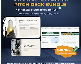 Startup Pitch Deck Template Bundle, Investor Presentation Slides, Business Plan PPT, Financial Model Excel, 200+ Slides, Canva Google Slides