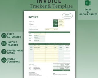 Automated Invoice Template & Tracker Excel- Google Sheets, Small Business Billing, 5 Colors, EASY TO US