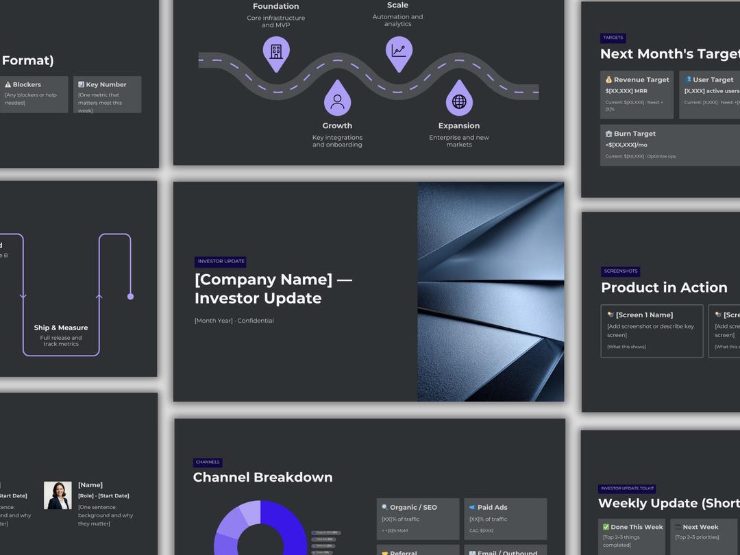 Startup Investor Update Template, KPI Dashboard & Monthly Report, VC ...