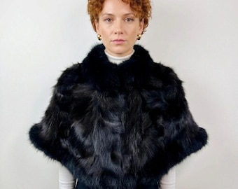 Black Cape for Women - Luxury Winter Wedding Shawl - Elegant Evening Bolero -Fur Shrug Formal Events - Gracias leather store