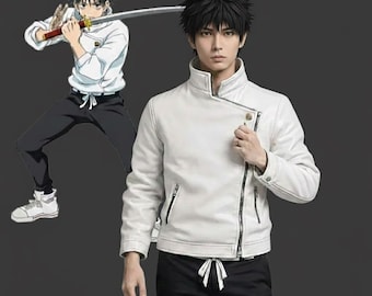 Anime Inspired Black Leather Jacket – Sorcerer Style Cosplay Streetwear