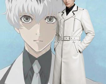 Haise Sasaki Cosplay Coat Tokyo Ghoul re White Leather Trench Coat - Anime Inspired Men's Long Jacket - Quality Costume