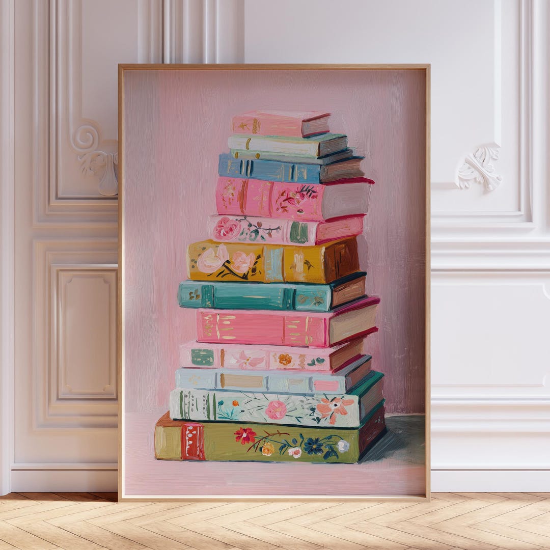 Pink Reading Book Wall Art Print - Etsy
