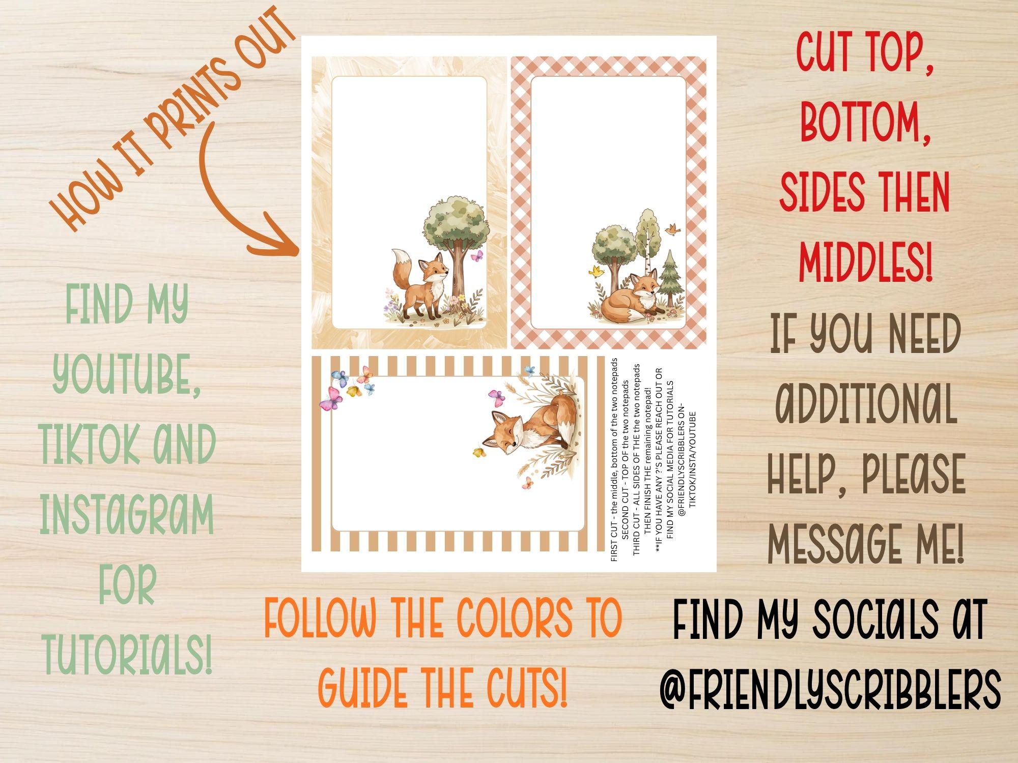 Notelets With Fox Pattern Red Fox Notepad Printable Bundle | Fox Printable Stationery | Cute Fox ...