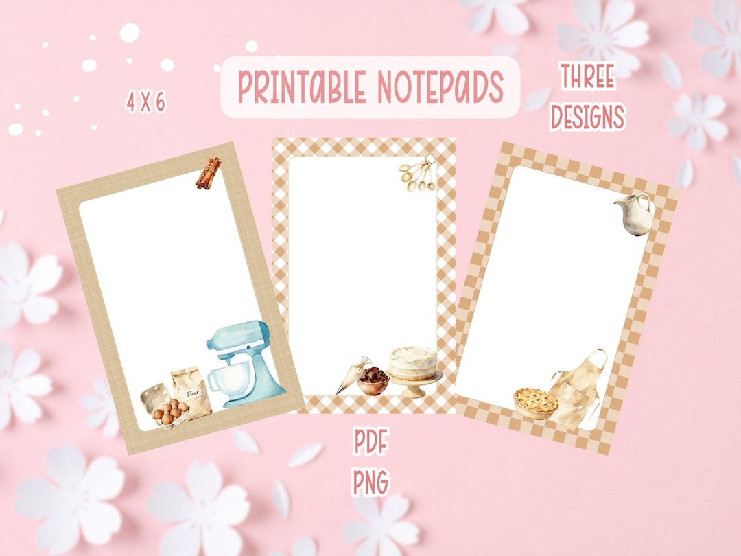 Baking Notepad Printable Bundle | Kitchen Printable Stationery ...