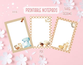 Baking Notepad Printable Bundle | Kitchen Printable Stationery | Neutral Baking Notepads | Neutral Kitchen Notepads PDF PNG