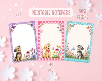 Cute Puppies Printable Notepads | Cute Animals Printable Stationery | Dog Lovers Printable Notepads