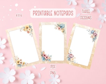 Floral Printable Notepads | Framed Flower Notepad designs, 4x6 (PDF PNG)