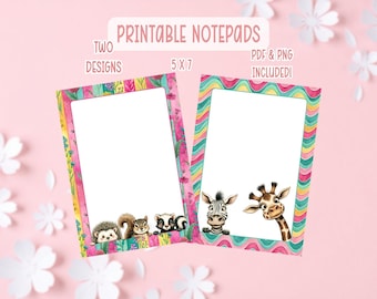Peeking Animals Printable Bundle | Cute Animals Printable Stationery | Animals Peeking Printable Notepads 5x7