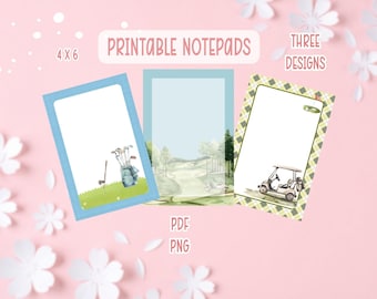 Golf Notepad Printable Bundle | Golfing Printable Stationery | Golf Theme Printable Notepads