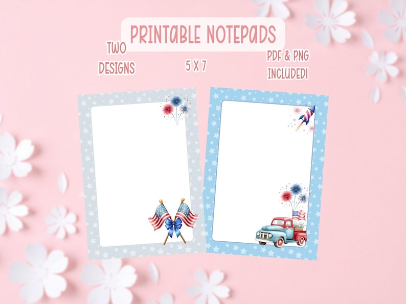 Firework Notepad July Fourth Notepad Bundle Printable | Independence Day Notepads ...