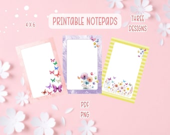 Butterfly Notepad Printable Bundle | Pretty Butterflies Printable Stationery | Butterflies and Flowers Notepads