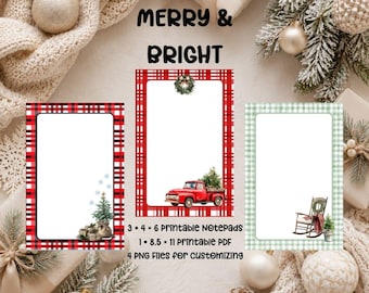 Christmas Notepad Templates | 3 Printable Holiday Notepads | 4x6 PDF + PNG | Christmas Stationery | Instant Download