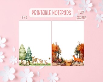 Printable Fox Notepad | Deer Printable Stationery | Woodland Notepad | Commercial License