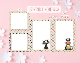 Zestaw do druku notatników z kotami | Cyfrowy notatnik z 4 wzorami