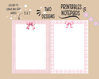 Zestaw do druku notatników z różową kokardką | Ładne różowe notatniki | Notatniki do druku