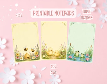 Blocco note stampabile con animali ad acquerello / Carta da lettere stampabile con api, pulcini e rane carine / Carta da lettere Kawaii con animali