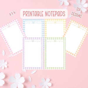 Paquete imprimible de bloc de notas de cuadros vichy pastel / Papelería con lazo de cuadros vichy