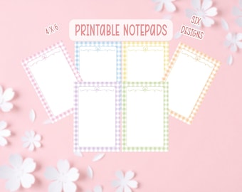 Zestaw do druku notatników w pastelową kratkę | Artykuły papiernicze w kratkę Bow Gingham