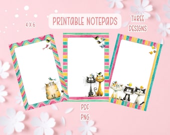 Quirky Cat Notepad Printable | Cats with Birds Notepads | Cats Printable Notepad (PDF, PNG)