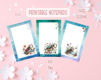 Schildkröten Notizblock Printable Bundle | Meeresschildkröte druckbar Briefpapier | Schildkröten-Thema druckbare Notizblöcke