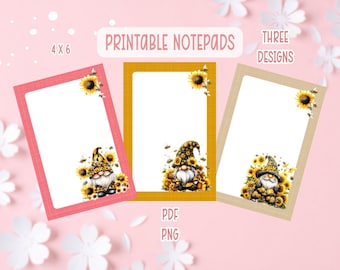 Gnomes Printable Notepads | Floral Gnomes Notepads | Cute Gnomes Notepads PDF PNG