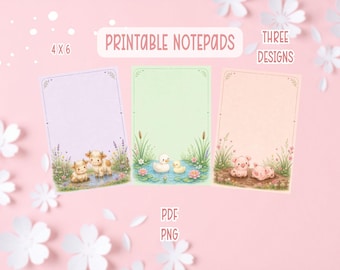 Watercolor Farm Animals Notepad Printable | Cute Duck Cow Pig Printable Stationery | Kawaii Animal Stationery
