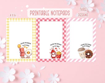 Notatnik Kawaii z jedzeniem do druku | Uroczy notatnik z jedzeniem | Notatnik Kawaii | Pliki cyfrowe