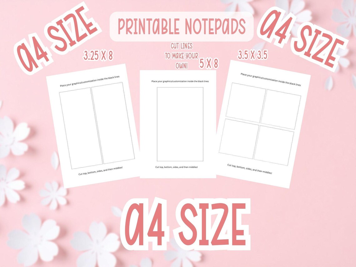 A4 Canva Cut Lines Notepad Printable | 3.5 X 3.5 | 5x8 | 3.25 X 8 ...