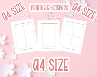 A4-canva snijlijnen notitieblok afdrukbaar | 3,5 x 3,5 | 5 x 8 | 3,25 x 8 | Afdrukbaar notitieblok | Digitale bestanden