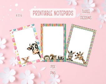Peeking Animals Printable Bundle | Cute Animals Printable Stationery | Animals Peeking Printable Notepads